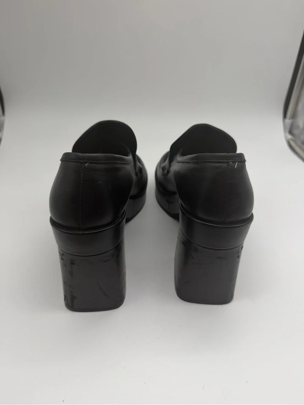 Versace Black Leather Platform Loafers with Gold Medallion Sz 38 EU